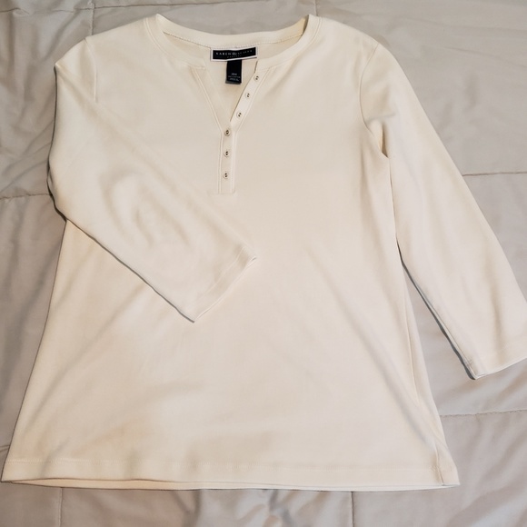 Karen Scott 3/4 Sleeve Off White Top Size MP - Picture 3 of 4